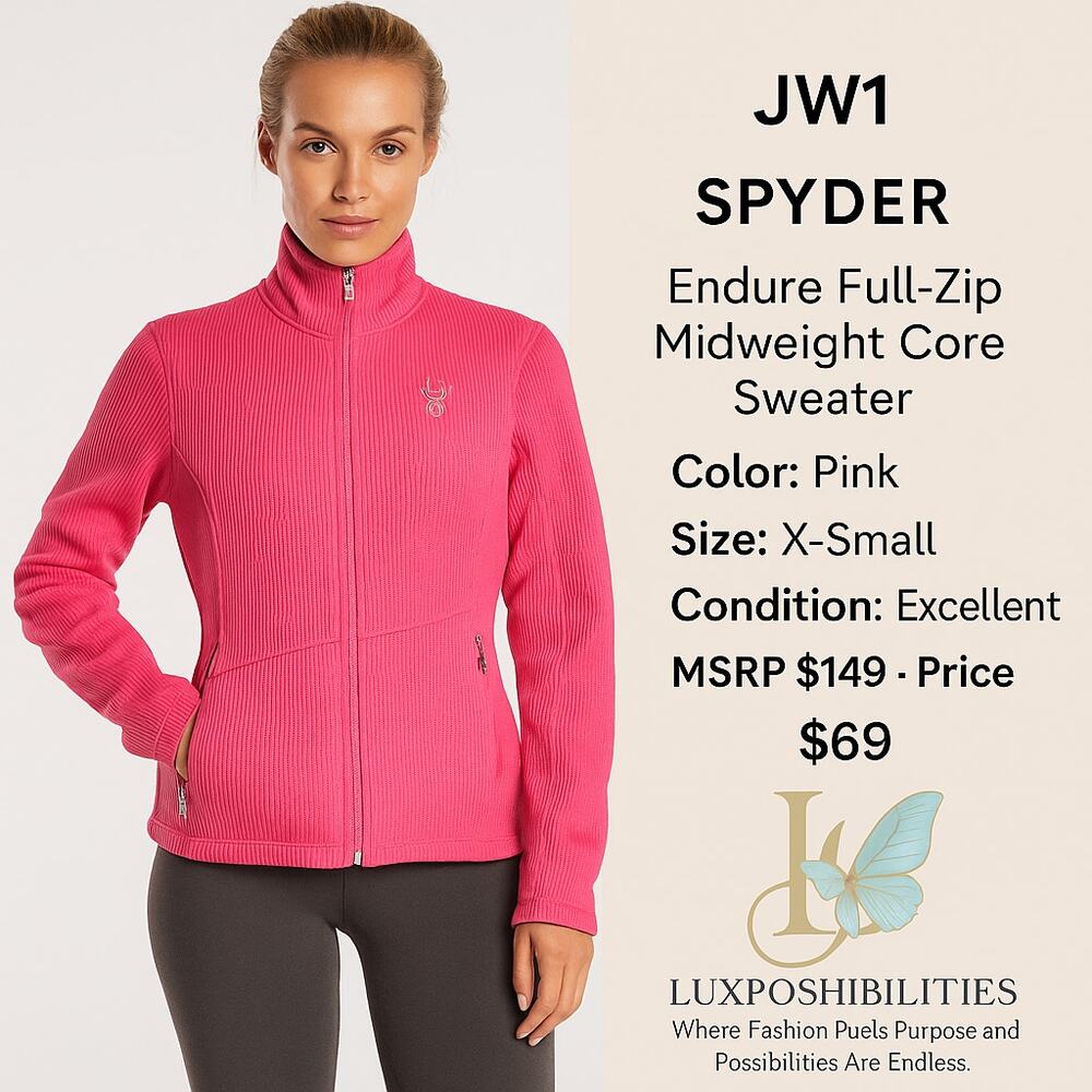 Spyder Womens XSmall Spell Out Ribbed Knit Full Zip Sweater Jacket Swacket Pink